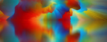 magical world. Abstract Landscape, surreal lake and reflections. art, creativity and imagination. 3d illustration.の写真素材