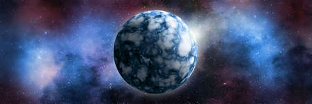 Unknown planet from outer space. Space nebula. Cosmic cluster of stars. Outer space background. 3D...