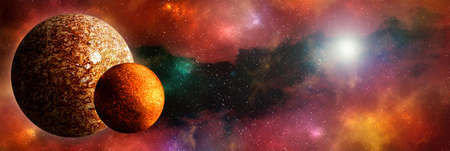 Unknown planet from outer space. Space nebula. Cosmic cluster of stars. Outer space background. 3D...
