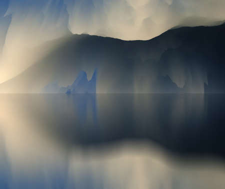 magical world. Abstract Landscape, surreal lake and reflections. art, creativity and imagination. 3d illustration.の写真素材