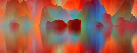 magical world. Abstract Landscape, surreal lake and reflections. art, creativity and imagination. 3d...