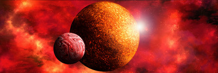 Unknown planet from outer space. Space nebula. Cosmic cluster of stars. Outer space background. 3D...