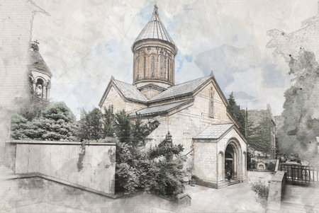 Sketch or illustration of the Sioni Church in Tbilisi. Georgia.の写真素材