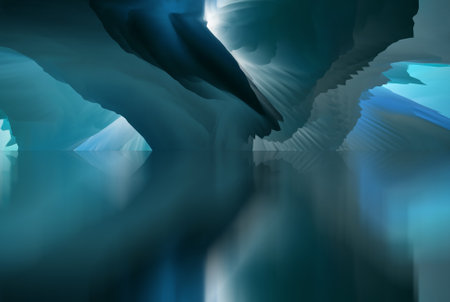 magical world. Abstract Landscape, surreal lake and reflections. art, creativity and imagination. 3d illustration.の写真素材