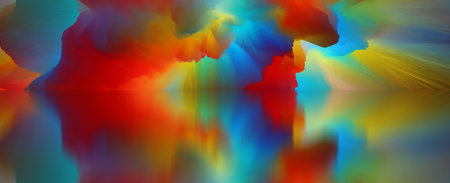 magical world. Abstract Landscape, surreal lake and reflections. art, creativity and imagination. 3d...