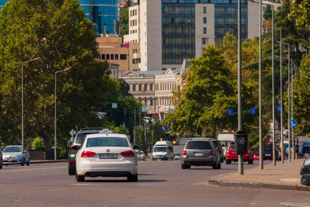 Georgia, Tbilisi - September 17, 2022: Traffic on city street.のeditorial素材
