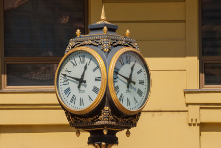 Georgia, Tbilisi - September 25, 2022: Street clock in Tbilisi.のeditorial素材