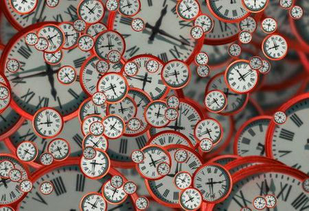 Large set of vintage clock faces. Texture of time, Elegant collection. 3d illustration.の写真素材