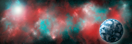Unknown planet from outer space. Space nebula. Cosmic cluster of stars. Outer space background. 3D...