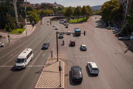 Georgia, Tbilisi - September 17, 2022: Traffic on city street.のeditorial素材
