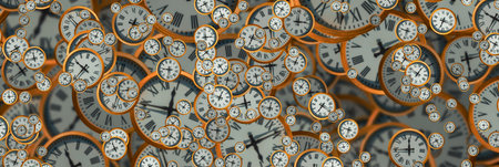 Large set of vintage clock faces. Texture of time, Elegant collection. 3d illustration.の写真素材