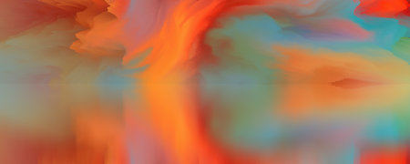 magical world. Abstract Landscape, surreal lake and reflections. art, creativity and imagination. 3d...
