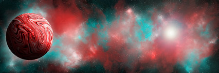Unknown planet from outer space. Space nebula. Cosmic cluster of stars. Outer space background. 3D...