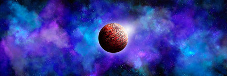 Unknown planet from outer space. Space nebula. Cosmic cluster of stars. Outer space background. 3D...