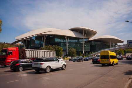 Georgia, Tbilisi - September 17, 2022: Modern building of Ministry of Justice and the Civil Registry Agency in the center.のeditorial素材