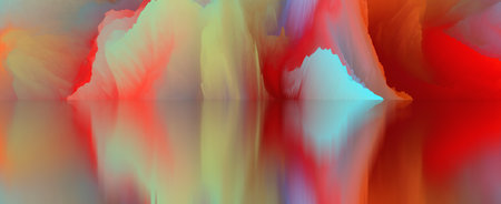 magical world. Abstract Landscape, surreal lake and reflections. art, creativity and imagination. 3d...