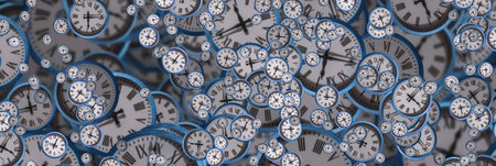 Large set of vintage clock faces. Texture of time, Elegant collection. 3d illustration.