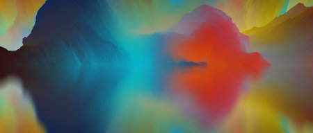 magical world. Abstract Landscape, surreal lake and reflections. art, creativity and imagination. 3d...