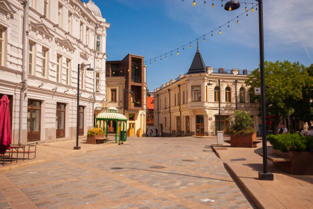 Georgia, Tbilisi - September 17, 2022: View of traditional narrow street of Old Tbilisi.のeditorial素材