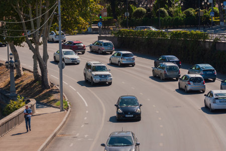 Georgia, Tbilisi - September 25, 2022: Traffic on city street.のeditorial素材