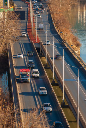 Georgia, Tbilisi - February 12, 2022: Traffic on city street.のeditorial素材