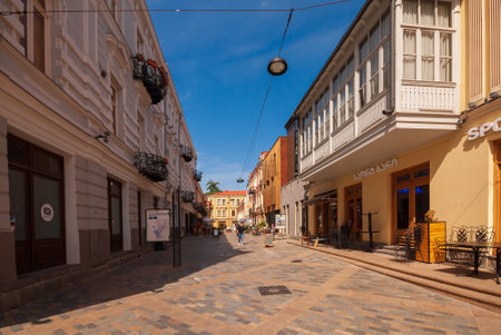Georgia, Tbilisi - September 17, 2022: View of traditional narrow street of Old Tbilisi.のeditorial素材