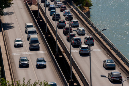 Georgia, Tbilisi - September 25, 2022: Traffic on city street.のeditorial素材