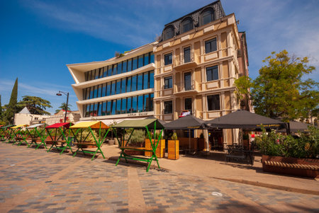 Georgia, Tbilisi - September 17, 2022: View of traditional narrow street of Old Tbilisi.のeditorial素材
