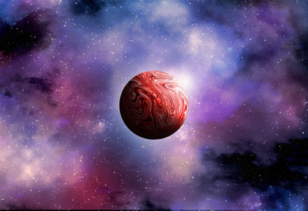 Unknown planet from outer space. Space nebula. Cosmic cluster of stars. Outer space background. 3D...