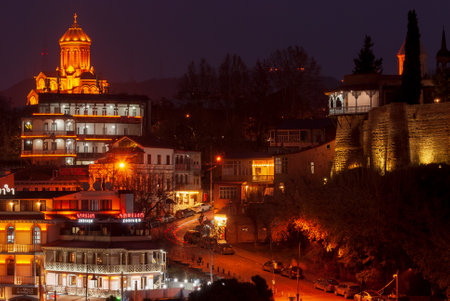 Georgia, Tbilisi - December 10, 2022: Traditional houses in the Old Town of Tbilisi, Georgia.