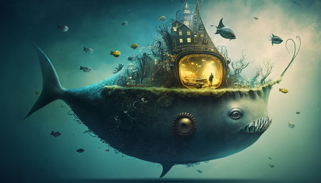 Surreal mystical fantasy artwork. Generative AI,の素材