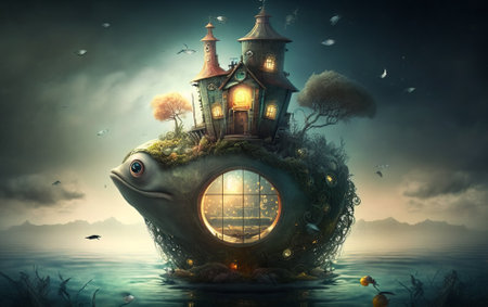 Surreal mystical fantasy artwork. Generative AI,の素材