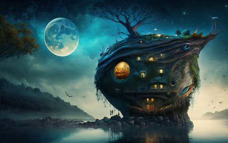 Surreal mystical fantasy artwork. Generative AI,の素材