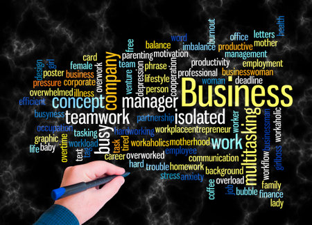 Word Cloud with BUSYNESS concept create with text only.の写真素材