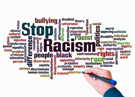 Word Cloud with STOP RACISM concept create with text only.の写真素材
