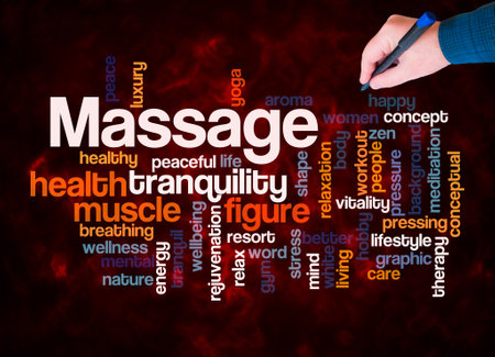 Word Cloud with MASSAGE concept create with text only.の写真素材