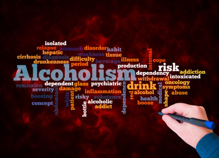 Word Cloud with ALCOHOLISM concept create with text only.の写真素材