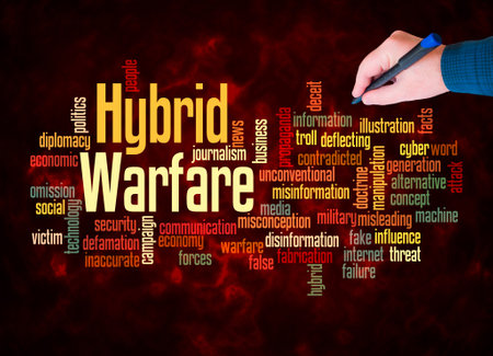 Word Cloud with HYBRID WARFARE concept create with text only.の写真素材