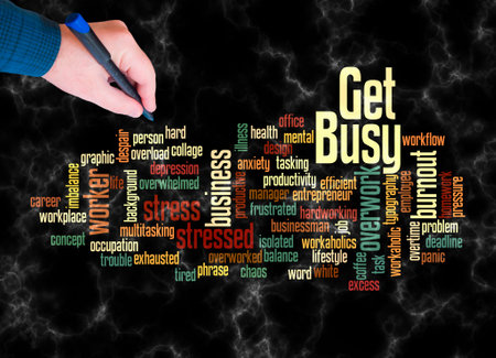 Word Cloud with GET BUSY concept create with text only.の写真素材