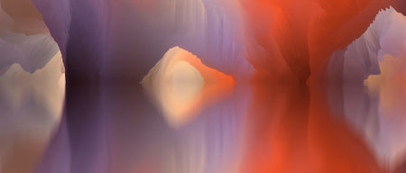magical world. Abstract Landscape, surreal lake and reflections. art, creativity and imagination. 3d illustration.の写真素材