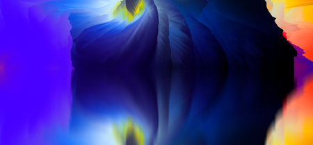 magical world. Abstract Landscape, surreal lake and reflections. art, creativity and imagination. 3d illustration.の写真素材