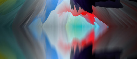 magical world. Abstract Landscape, surreal lake and reflections. art, creativity and imagination. 3d illustration.の写真素材