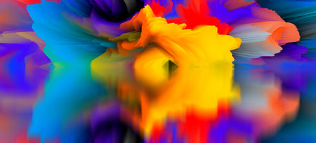 magical world. Abstract Landscape, surreal lake and reflections. art, creativity and imagination. 3d illustration.の写真素材