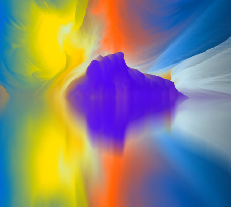 magical world. Abstract Landscape, surreal lake and reflections. art, creativity and imagination. 3d illustration.の写真素材