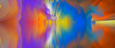magical world. Abstract Landscape, surreal lake and reflections. art, creativity and imagination. 3d illustration.の写真素材