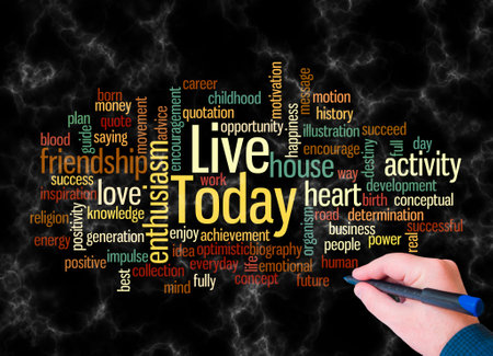 Word Cloud with LIVE TODAY concept create with text only.の写真素材