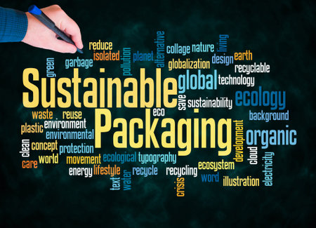 Word Cloud with SUSTAINABLE PACKAGING concept create with text only.の写真素材