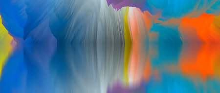 magical world. Abstract Landscape, surreal lake and reflections. art, creativity and imagination. 3d illustration.の写真素材