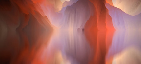 magical world. Abstract Landscape, surreal lake and reflections. art, creativity and imagination. 3d illustration.の写真素材