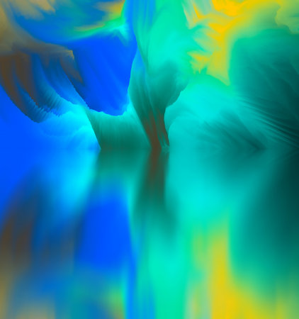 magical world. Abstract Landscape, surreal lake and reflections. art, creativity and imagination. 3d illustration.の写真素材